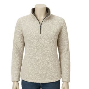 GreenTea Cream Quarter-Zip Sherpa Pullover Large
